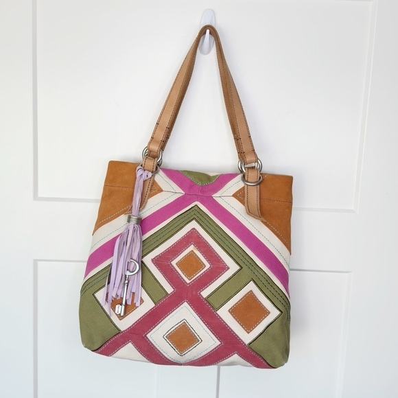 Fossil Jesse Suede Patchwork Canvas Tote Bag - Picture 1 of 9